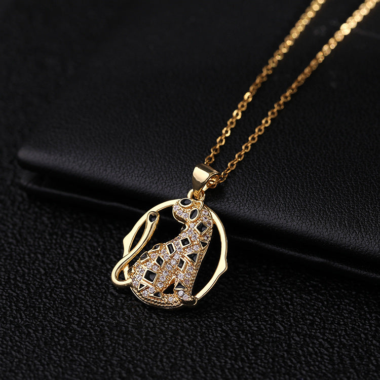 Wholesale Gold Plated Micro Paved Zircon Oil Drip Animal Pendant Necklaces